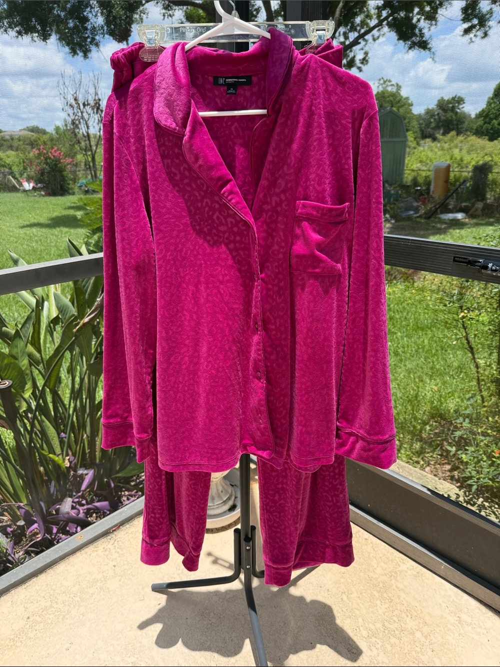 INC International Concepts Plush Velvet Pajama Set in Fuchsia Pink